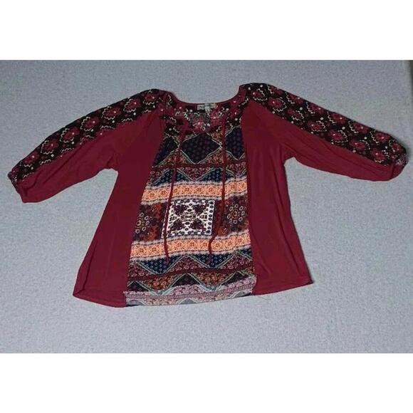 Tops - anthropologie fig and flower Blouse top Womens Size XL Maroon Patchwork Design